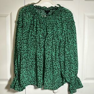 Who What Wear Green Printed Ruffle Blouse Size XXL